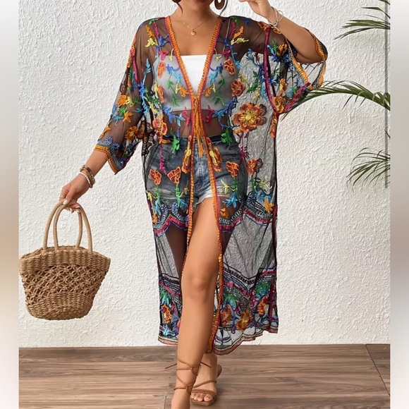 Boutique Tops - B29 .Floral Sheer Kimono Cover-Up